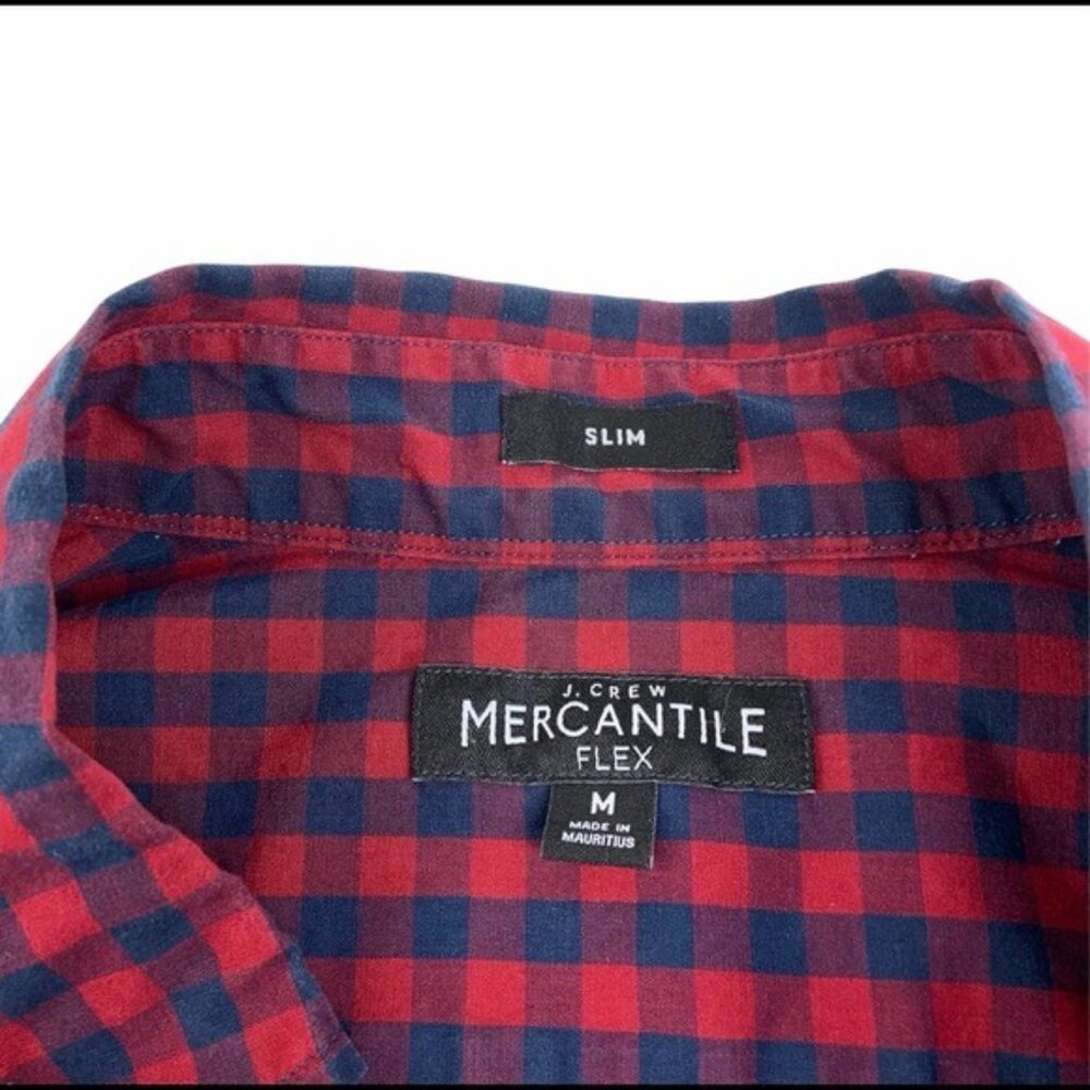 JCrew Merc Flex Gingham Button Down Shirt Long Sleeve Red Blue - Picture 6 of 7